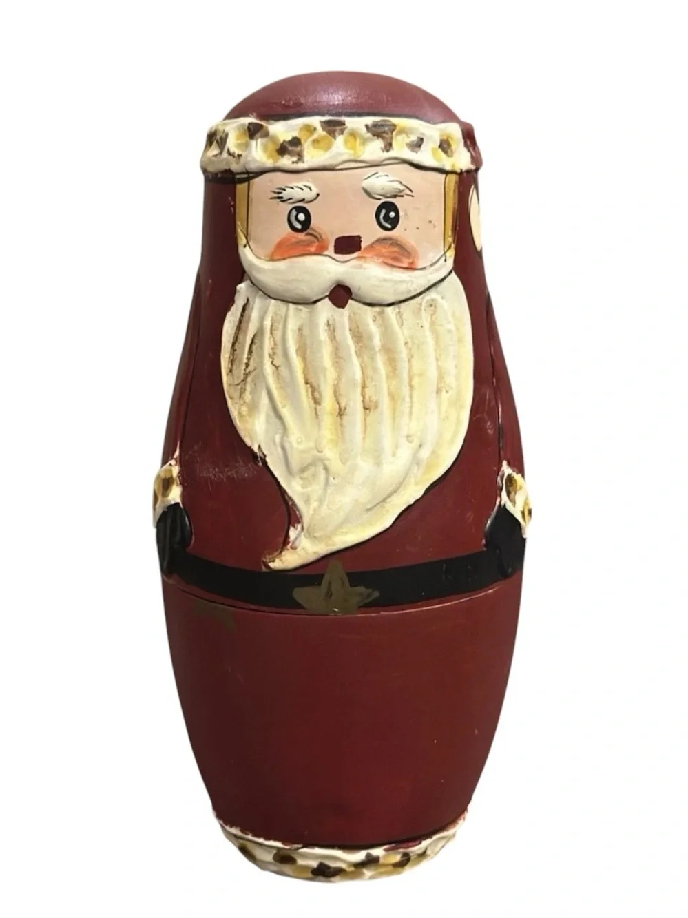 Vintage Wooden Santa Nesting Dolls Matryoshka Babushka Stacking Set Folk Art